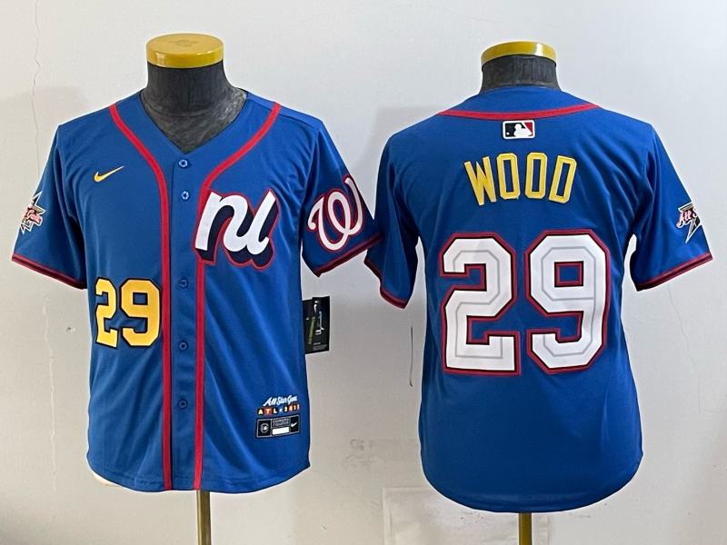 Youth  Washington Nationals #29 Wood blue Nike MLB 2025 jersey 004